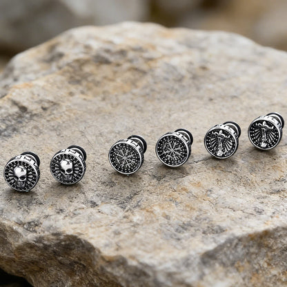Viking Mjolnir Rune Antiqued Stud Earrings