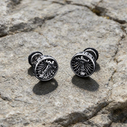 Viking Mjolnir Rune Antiqued Stud Earrings
