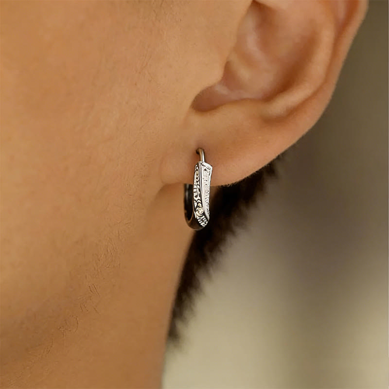 Viking Two Tone Engraved Hoop Earrings