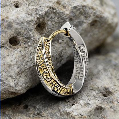 Viking Two Tone Engraved Hoop Earrings