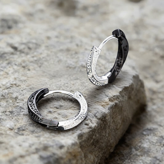 Viking Two Tone Engraved Hoop Earrings