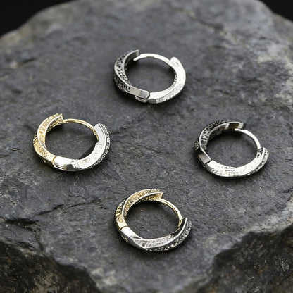Viking Two Tone Engraved Hoop Earrings