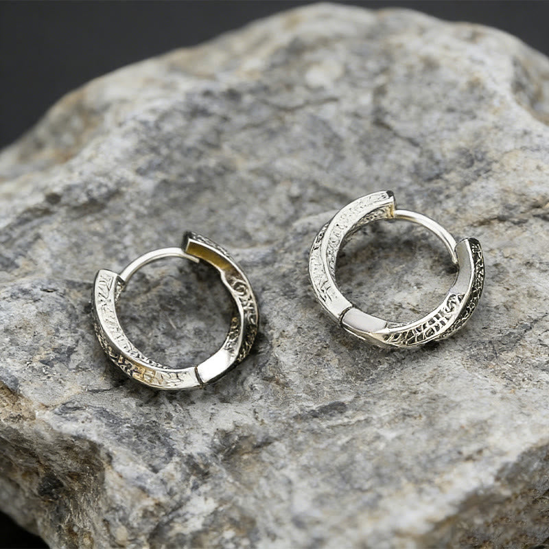 Viking Two Tone Engraved Hoop Earrings