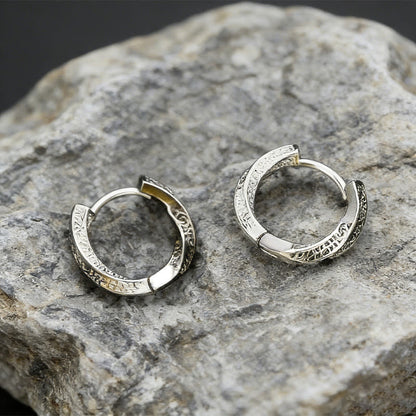Viking Two Tone Engraved Hoop Earrings
