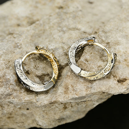 Viking Two Tone Engraved Hoop Earrings