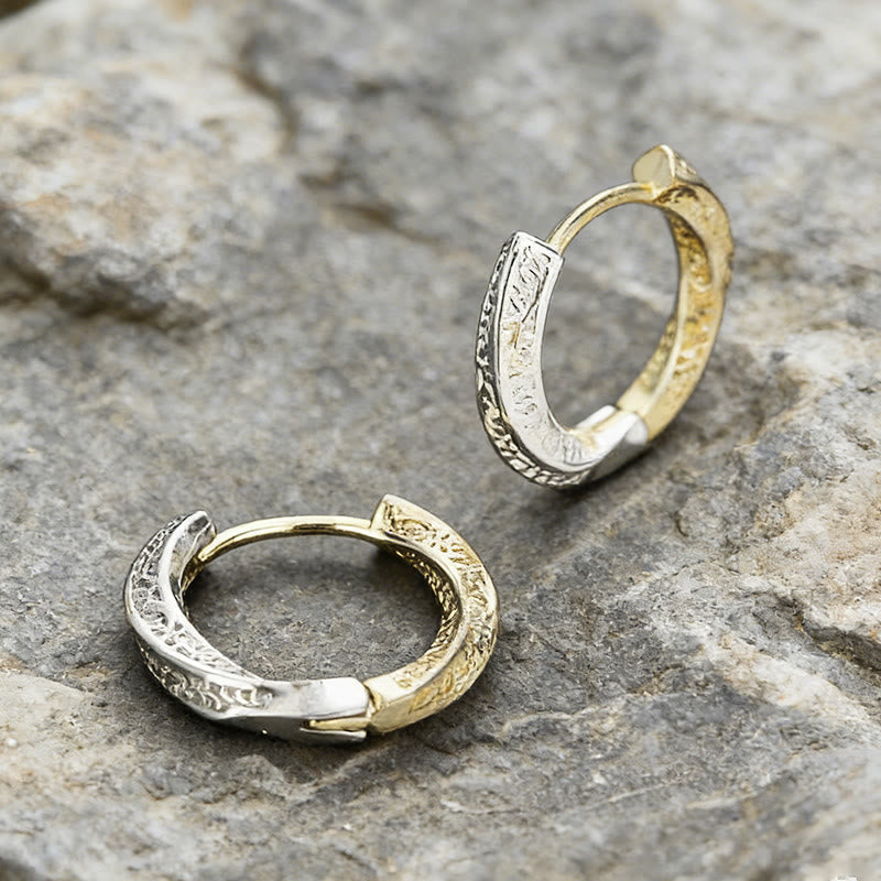 Viking Two Tone Engraved Hoop Earrings