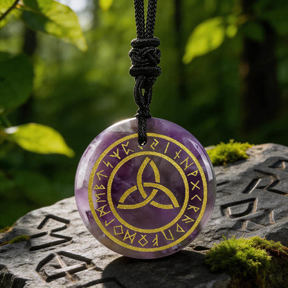 Triquetra Rune Circle Crystal Necklace