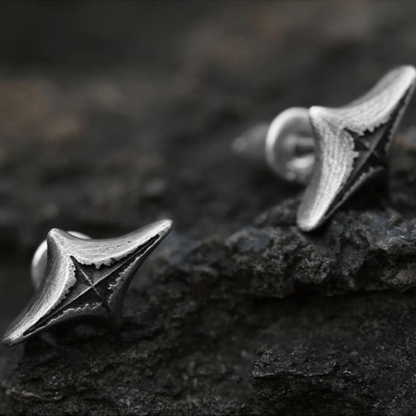 Handcrafted 999 Silver Four Pointed Star Carved Earrings