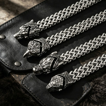 Punk Wolf With Raven Pattern Stainless Steel Bracelet