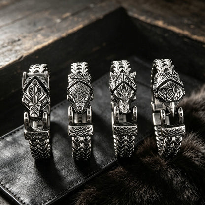 Punk Wolf With Raven Pattern Stainless Steel Bracelet