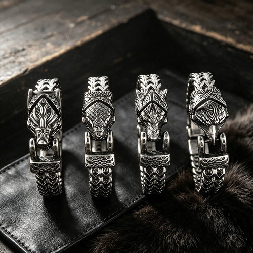 Punk Wolf With Raven Pattern Stainless Steel Bracelet