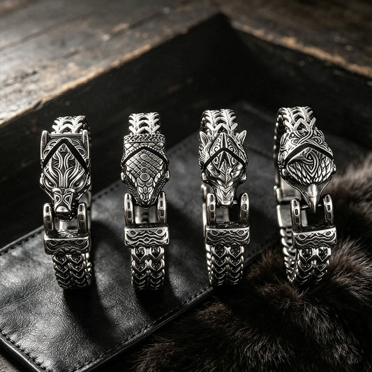 Punk Wolf With Raven Pattern Stainless Steel Bracelet