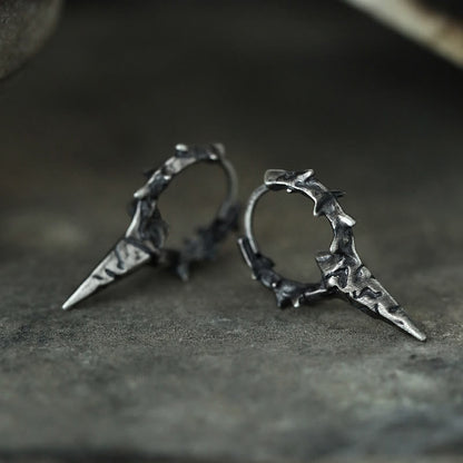 Handcrafted 925 Silver Thorn Spike Hoop Earrings