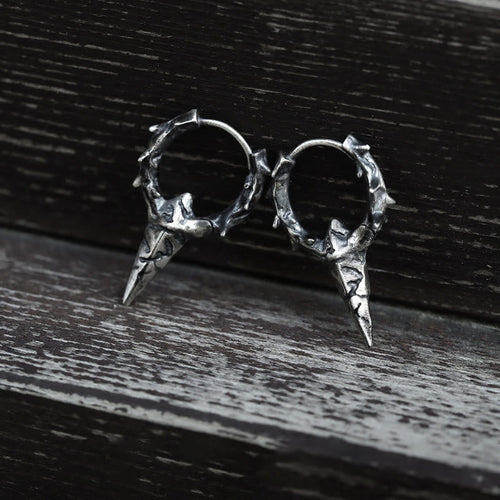 Handcrafted 925 Silver Thorn Spike Hoop Earrings