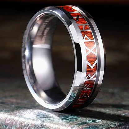 Viking Wood Grain Rune Ring
