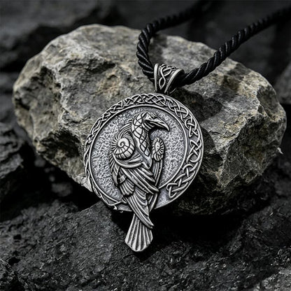 Double Sided Antique Odin Raven Celtic Knot Necklace