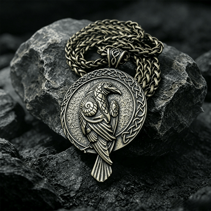 Double Sided Antique Odin Raven Celtic Knot Necklace