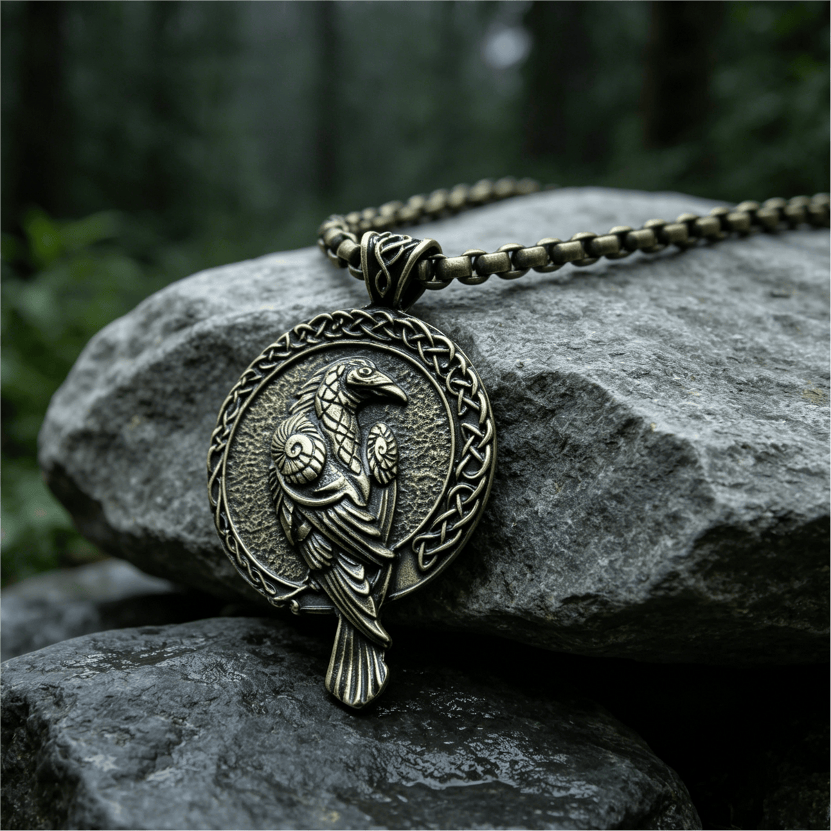 Double Sided Antique Odin Raven Celtic Knot Necklace