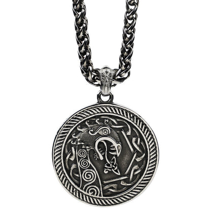 Spiral Knot Norse Dragon Round Necklace