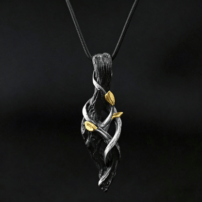 Handcrafted 999 Silver Withered Wood Twisted Vine Gold Leaf Necklace
