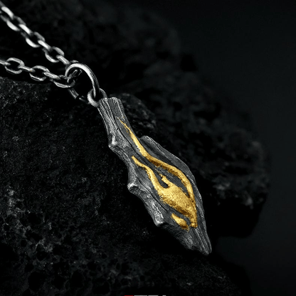 Handcrafted 999 Silver Fire Textured Gilded Pendant Necklace