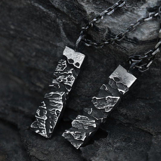 Handcrafted 999 Silver Cracked Mountain Textured Necklace