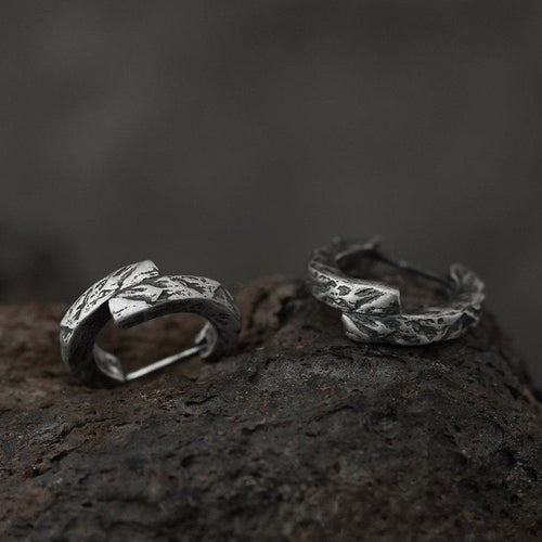 Handcrafted 925 Silver Cracked Rock Earrings