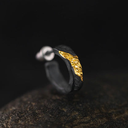 Handcrafted 999 Silver Hammered Gold Vein Earrings