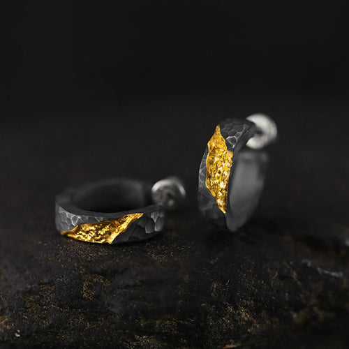 Handcrafted 999 Silver Hammered Gold Vein Earrings