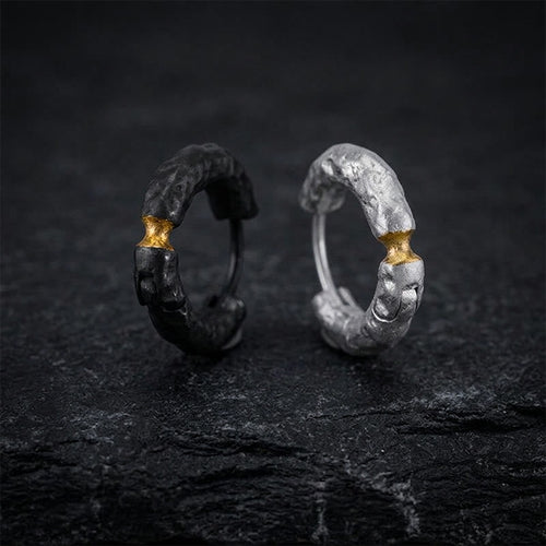 Handcrafted 999 Silver Rugged Rock Inlaid Gold Waist Earrings