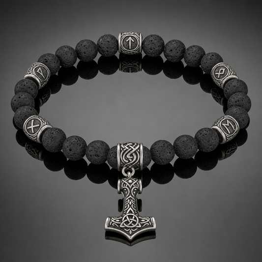Lava Stone Mjolnir Bead Bracelet for Men