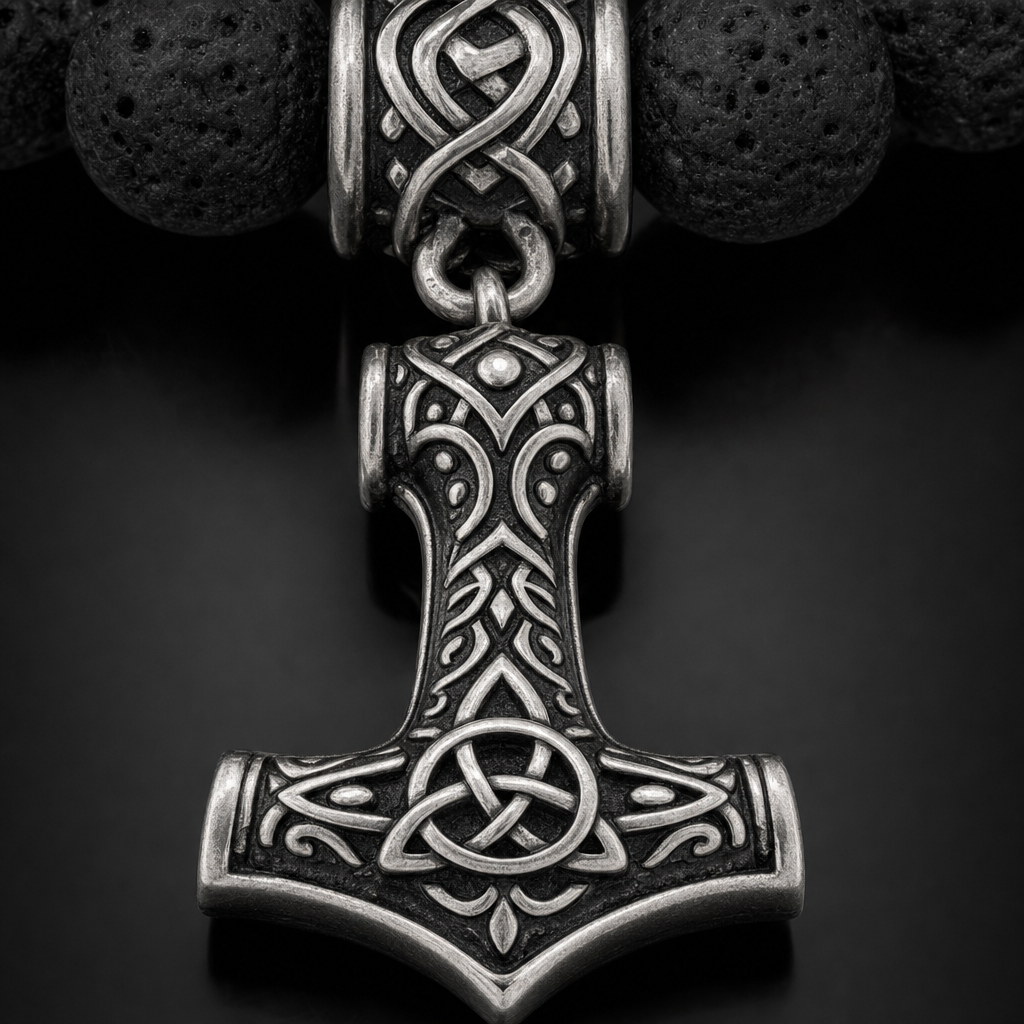 Lava Stone Mjolnir Bead Bracelet for Men