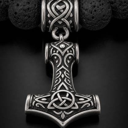Lava Stone Mjolnir Bead Bracelet for Men