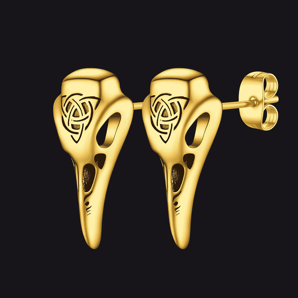Viking Raven Skull Earrings Studs With Celtic Knot For Men