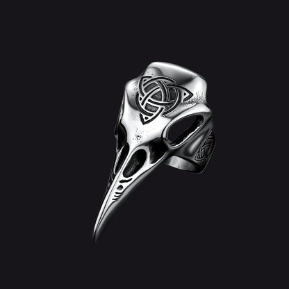 Viking Raven Skull Ring With Celtic Knot For Men