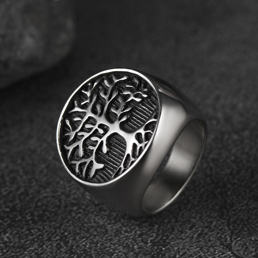 Vintage Tree of Life Signet Ring for Men