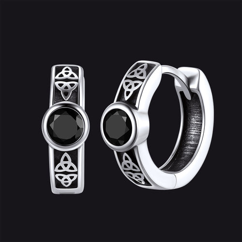 Black Onyx Celtic Knot Huggie Hoop Earrings for Men