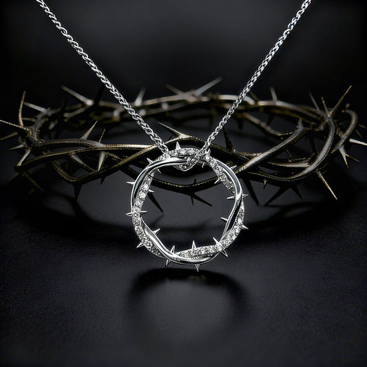 Christian Jesus Crown of Thorns Circle Pendant Necklace for Men
