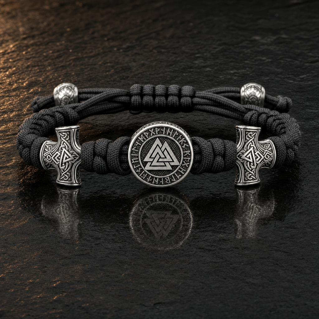 Valknut Slider-Knot Cord Bracelet for Men