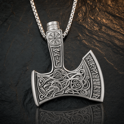 Viking Axe Cremation Urn Necklace for Men