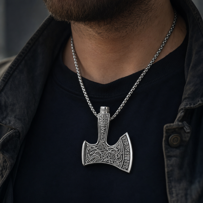 Viking Axe Cremation Urn Necklace for Men
