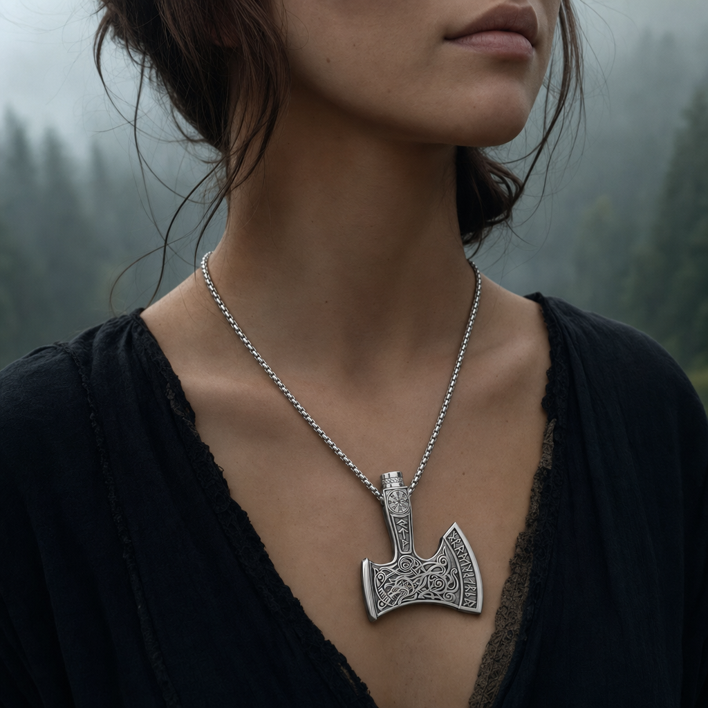 Viking Axe Cremation Urn Necklace for Men
