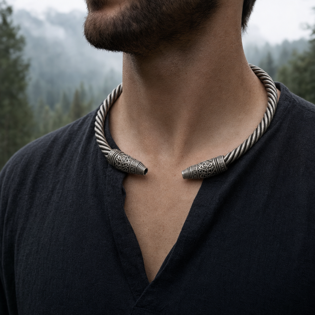 Norse Twisted Torc Neck Ring for Men