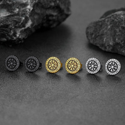 Norse Viking Compass Vegvisir Stud Earrings For Men