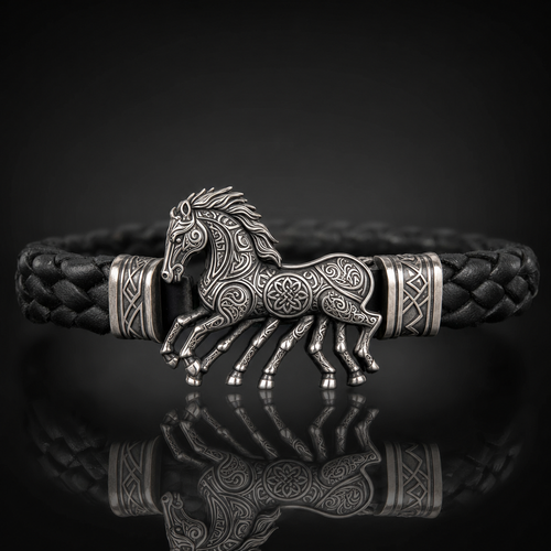 Viking Sleipnir Horse Braided Leather Bracelet