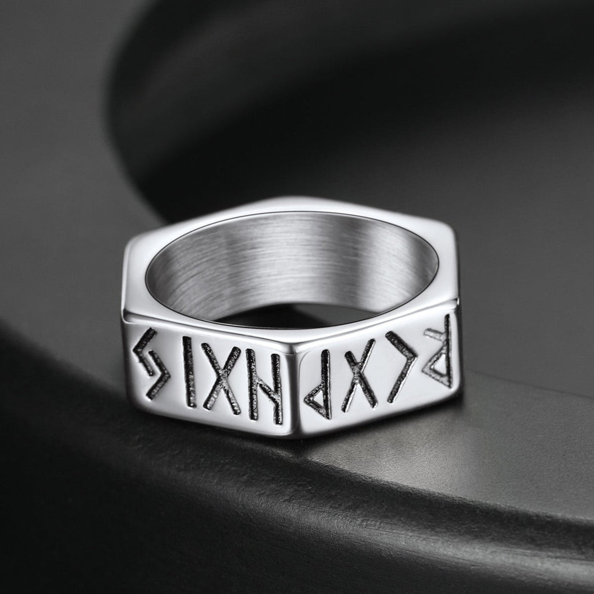 Norse Viking Hexagon Runes Band Ring For Men