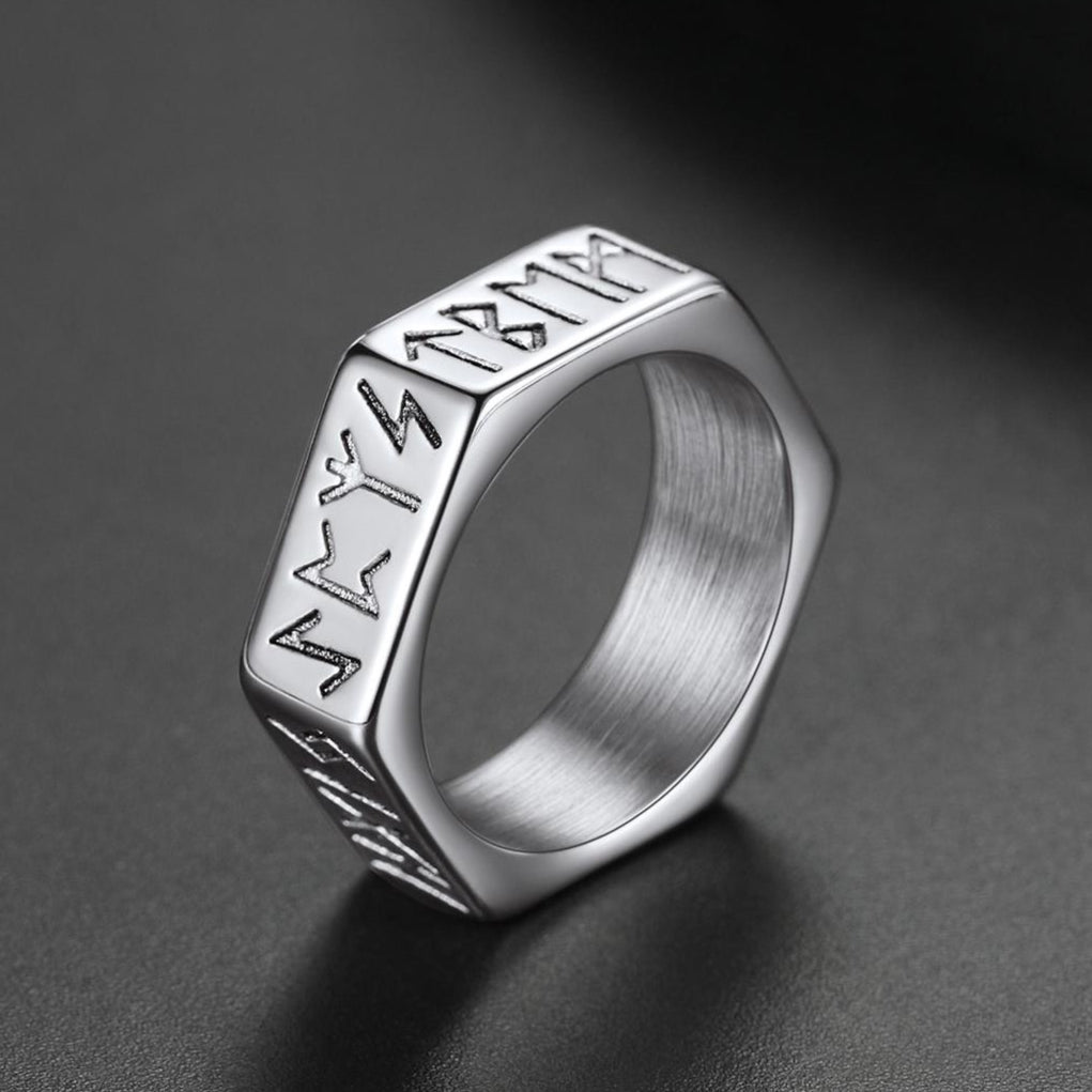 Norse Viking Hexagon Runes Band Ring For Men