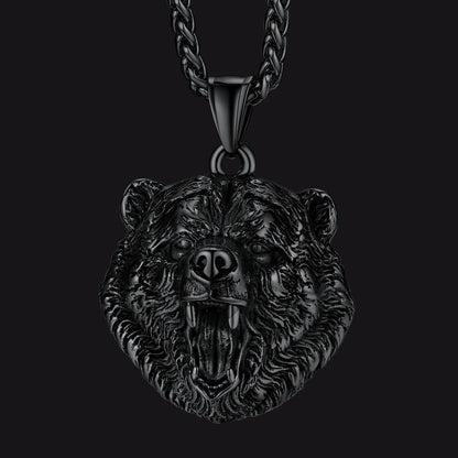 Wild Roaring Bear Head Pendant Necklace for Men