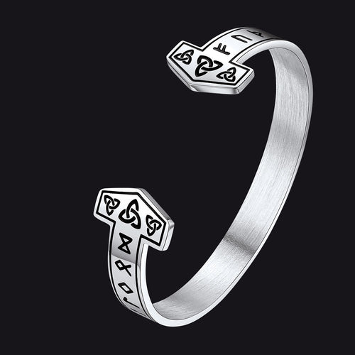 FaithHeart Viking Futhark Runes Cuff Bracelet For Men