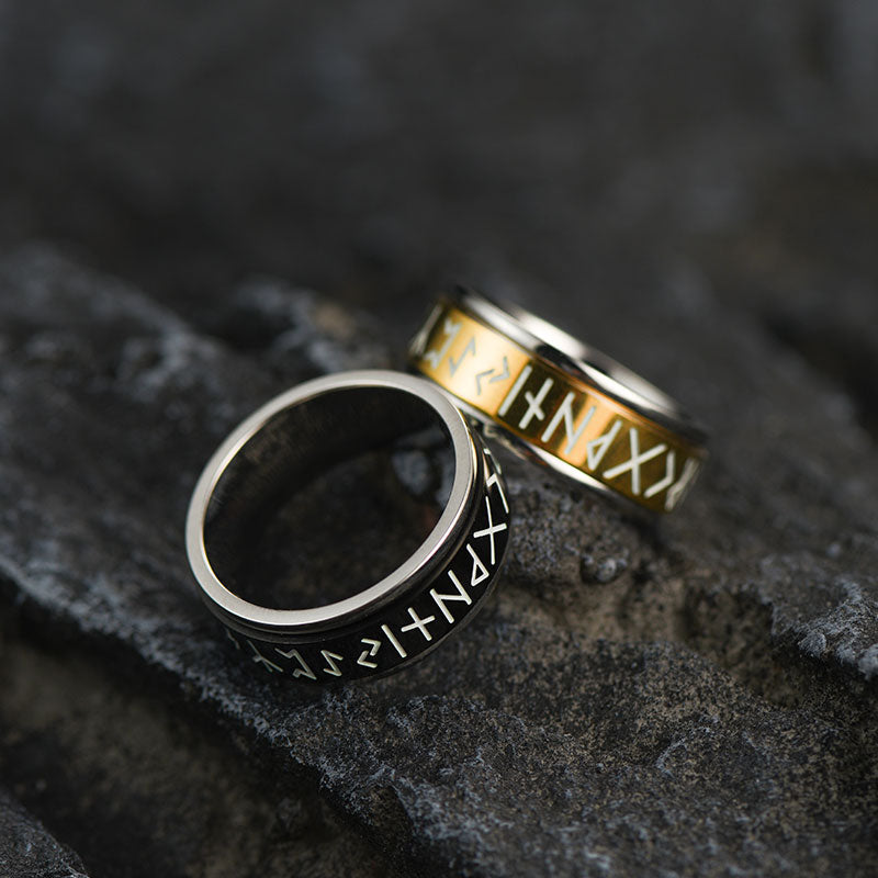 Viking Runes Fidget Anxiety Stainless Steel Ring for Men Couple